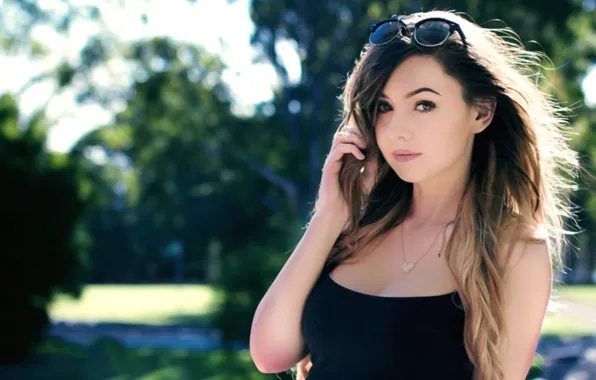 Girl, cleavage, blouse, long hair, boobs, smile, beautiful, pretty