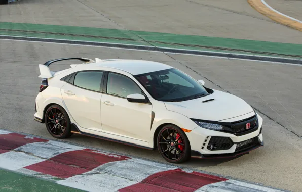 Картинка белый, разметка, Honda, трек, хэтчбэк, пятидверный, 2019, Civic Type R