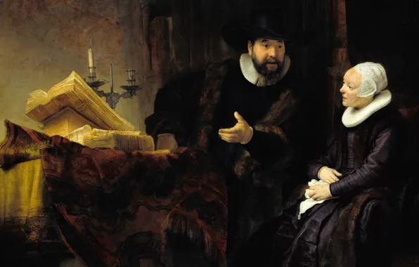 Картинка портрет, картина, жанровая, Рембрандт ван Рейн, Проповедник Ансло и Его Жена