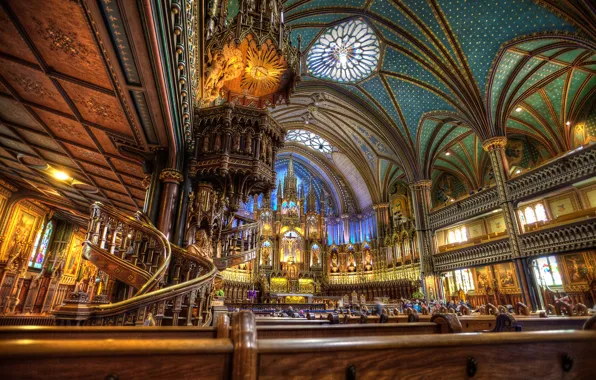 Картинка Канада, церковь, балкон, религия, колонна, Собор Монреальской Богоматери, Базилика Нотр-Дам де Монреаль, амвон