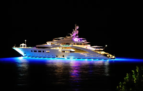 Обои море, ночь, огни, вечер, яхта, night, yacht, yachts на телефон и