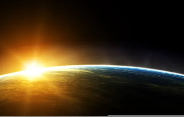 Картинка солнце, космос, планета, Земля, орбита