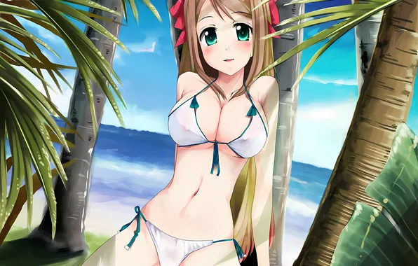 Girl, sexy, cleavage, beach, erect nipples, green eyes, long hair, sea