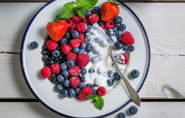 Картинка ягоды, малина, черника, клубника, fresh, cream, berries, breakfast