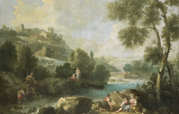 Масло, картина, холст, 1770, Джузеппе Зейс, Пейзаж с фигурами, Giuseppe Zais