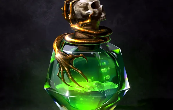 Картинка skull, fantasy, liquid, digital art, artwork, fantasy art, Poison, bottle