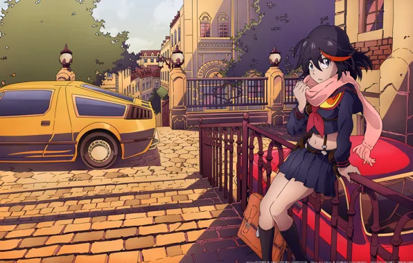 Car, girl, anime, art, kill la kill, kazuki nakashima