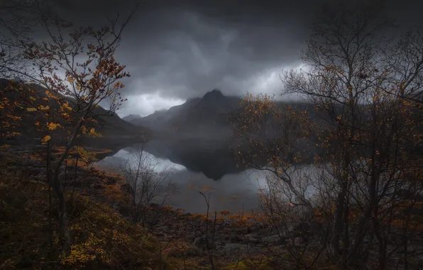 Картинка осень, небо, вода, горы, природа, озеро, река, скалы
