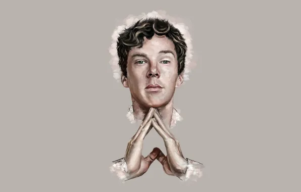 Картинка взгляд, минимализм, руки, арт, Бенедикт Камбербэтч, Benedict Cumberbatch
