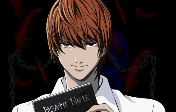 Череп, цепи, красные глаза, тетрадь смерти, убийца, Death note, Kira, Light yagami