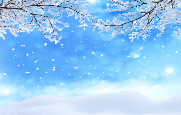 Зима, лес, снег, деревья, снежинки, nature, winter, snow