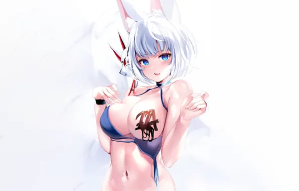 Girl, sexy, cleavage, boobs, anime, blue eyes, beautiful, short hair