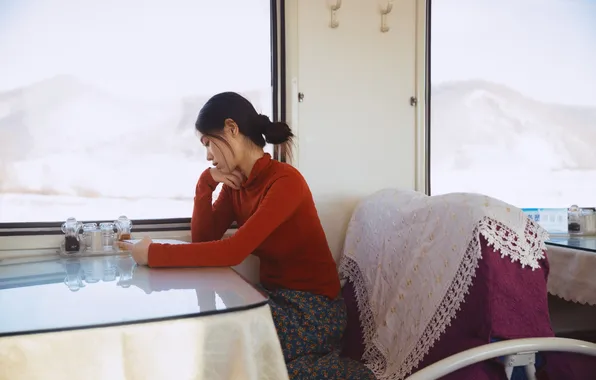 Beautiful, Asian, Model, Glass, Train, Table, Woman, Cute