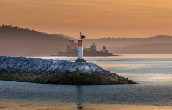 Sea, morning, lighthouse, Sidney, vancouver island, pastel