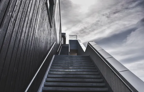 Sky, stairs, gray and black colors