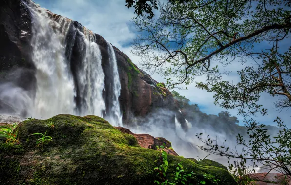 Картинка Индия, India, Athirappilly Falls, водопад Атираппилли, река Чалакуди, Chalakudy River