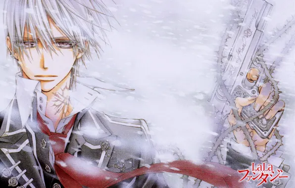 Снег, пистолет, шипы, белые волосы, art, vampire knight, matsuri hino, zero kiryu