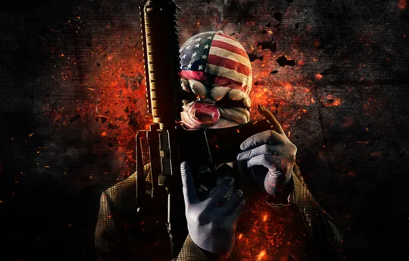 Картинка M4A1, Dallas, Weapon, Money, Mask, Payday: The Heist, Video Game, Overkill Software