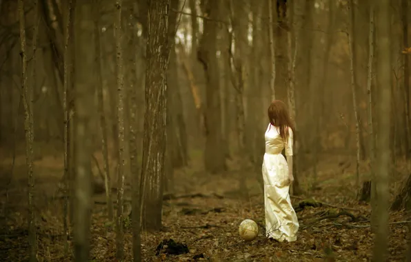 Картинка лес, девушка, глобус