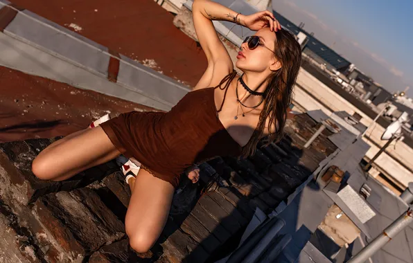 Model, women, brunette, thighs, kneeling, armpits, one arm up, Konstantin Knyazev