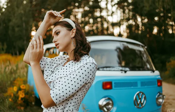 Авто, девушка, поза, фото, модель, Volkswagen, платье, Алиса
