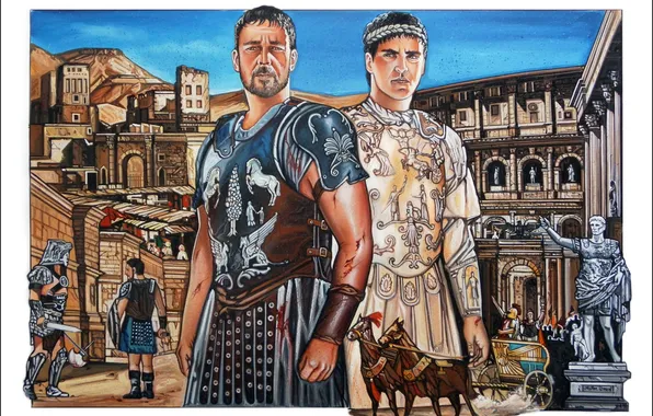 Картинка art, Maximus, gladiator, Russell Crowe, Гладиатор, Joaquin Phoenix, Commodus