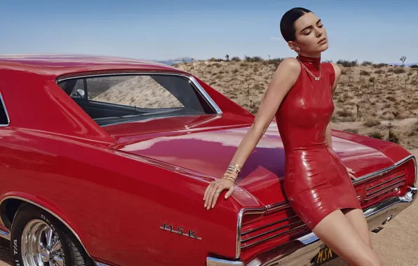 Авто, девушка, фото, красное, модель, платье, красотка, Kendall Jenner