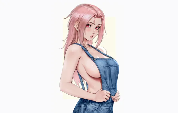 Girl, sexy, cleavage, pink hair, long hair, boobs, anime, beautiful