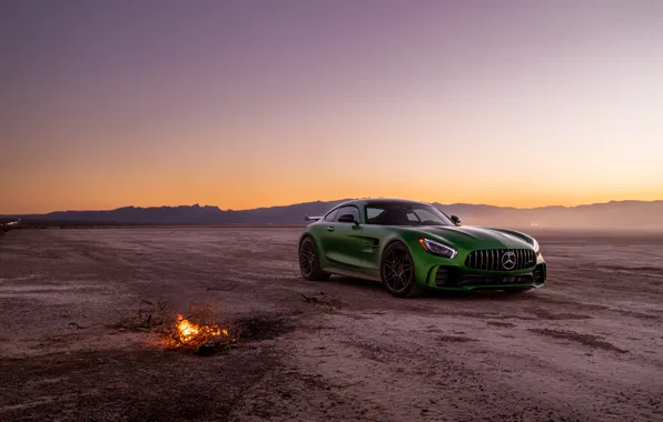 Дизайн, зеленый, пустыня, вечер, Mercedes GTR