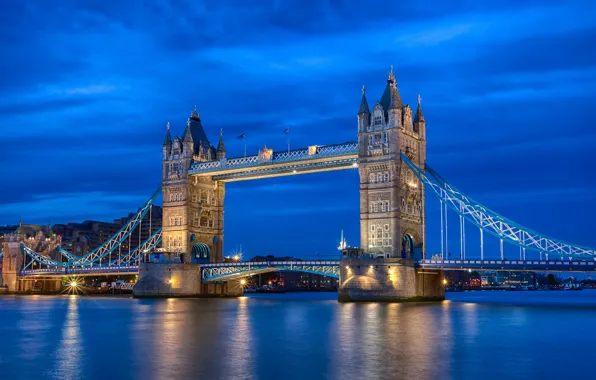 Картинка небо, ночь, река, Англия, Лондон, освещение, Великобритания, Темза