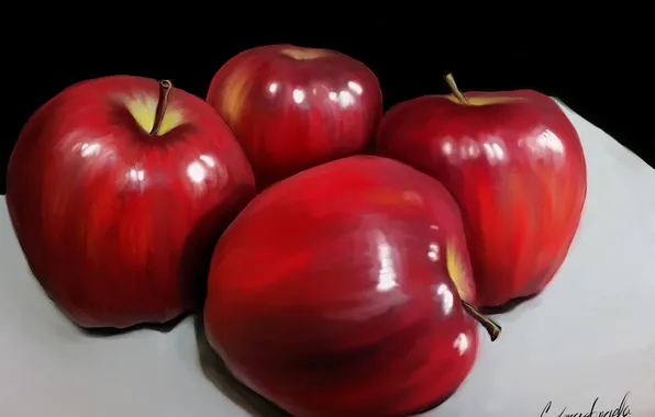Картинка стол, яблоки, еда, красные, черный фон, лежат