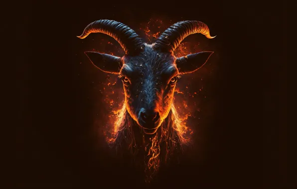 Картинка wallpaper, Fire, background, Head, picture, Horns, Graphics, Goat