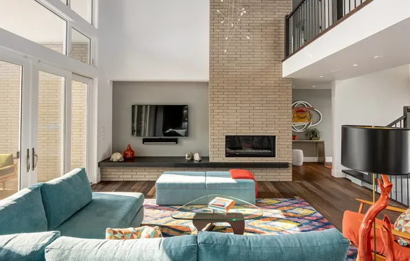 Интерьер, камин, гостиная, House in Calgary, by DOODL