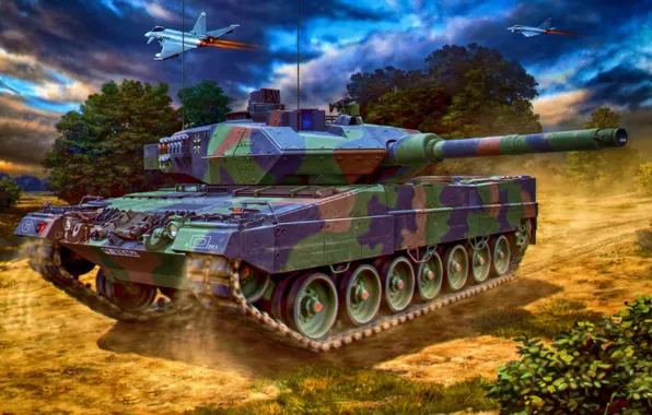 War, art, painting, tank, Leopard 2A6 Main Battle Tank