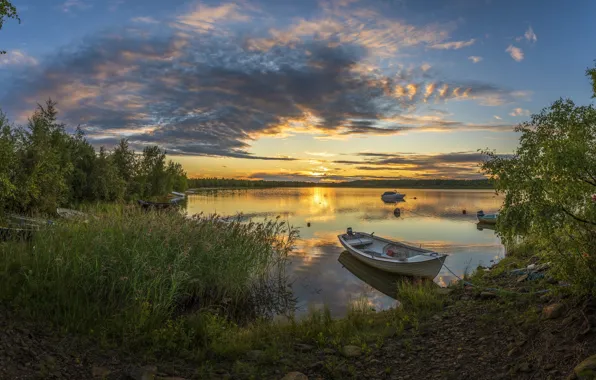 Берег, лодка, водоем