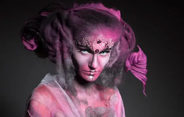 Картинка портрет, fantasy, fashion, makeup, Pink Smoke