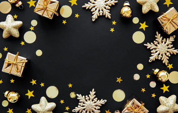 Картинка украшения, Новый Год, Рождество, golden, christmas, merry, snowflakes, decoration