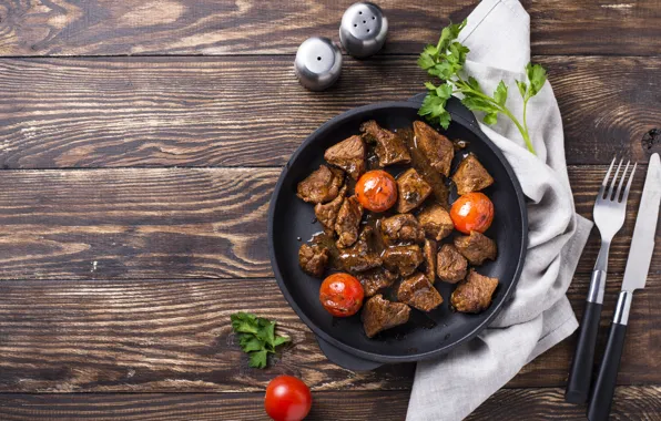 Зелень, мясо, томат