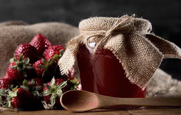 Ягоды, клубника, банка, варенье, клубничное