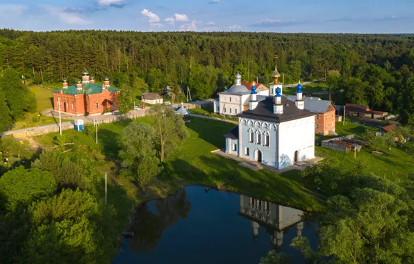 Пейзаж, город, пруд, церковь, леса, монастырь, Илья Гарбузов, Белёв