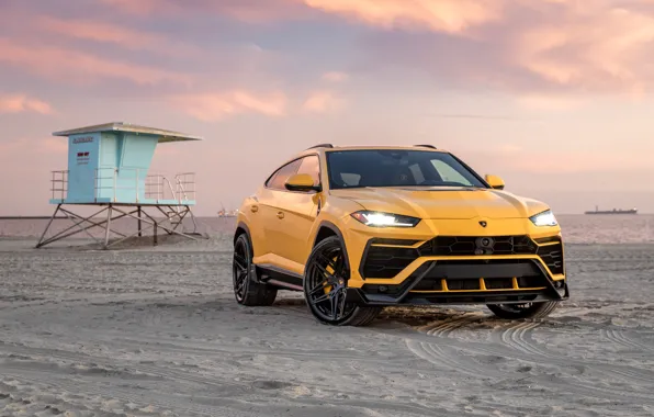 Пляж, закат, вечер, Lamborghini, Vorsteiner, кроссовер, Urus, 2019