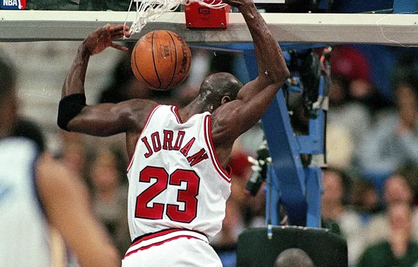 Прыжок, sport, Michael Jordan, basketball, Майкл Джордан, №23, под кольцом