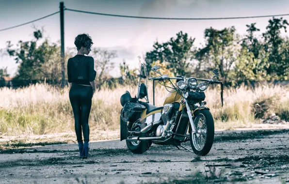 Девушка, вид, ножки, motorcycle