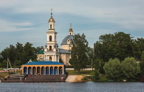 Картинка небо, природа, река, церковь, Россия, Владимир Васильев