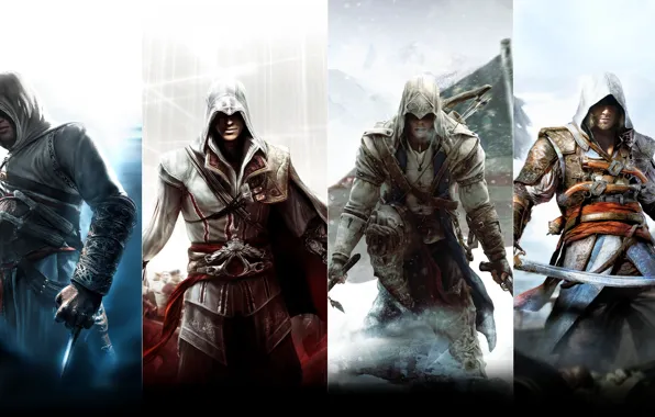 Картинка Assassin's Creed, Altair, Ezio Auditore da Firenze, Connor Kenway, Edward Kenway
