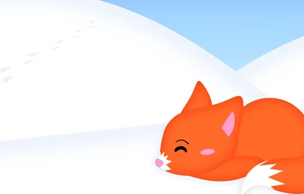 Картинка зима, снег, мило, минимализм, лиса, лисичка, fox, winter