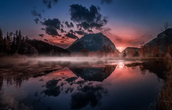 Закат, горы, природа, озеро