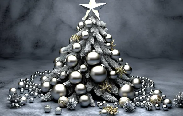 Шары, елка, Новый Год, Рождество, silver, new year, happy, Christmas