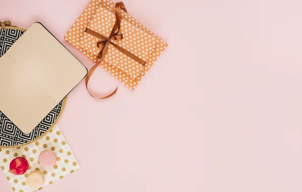 Подарок, печенье, блокнот, notebook, macaroons