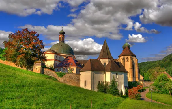 Картинка облака, Германия, архитектура, монастырь, Germany, Баден-Вюртемберг, Baden-Württemberg, аббатство